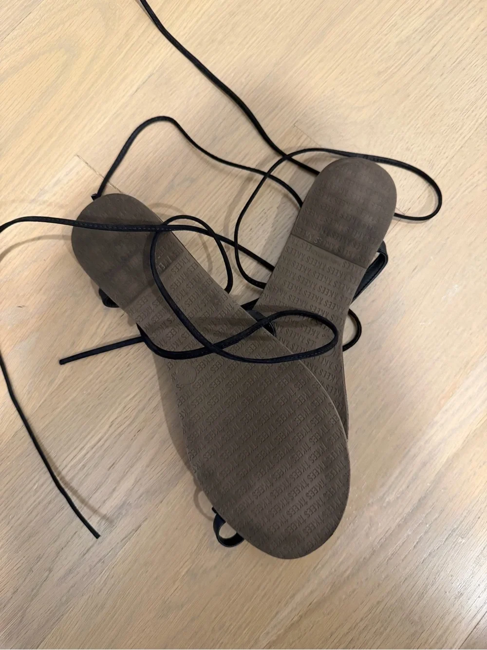 TKEES Black Square-Toe Lace-Up Sandals